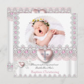 フォトバプテスピンクシルバーハートクロスガールパール2 招待状 (正面/裏面)