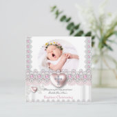 フォトバプテスピンクシルバーハートクロスガールパール2 招待状 (スタンド正面)