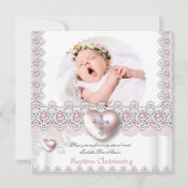 フォトバプテスピンクシルバーハートクロスガールパール2 招待状 (正面)