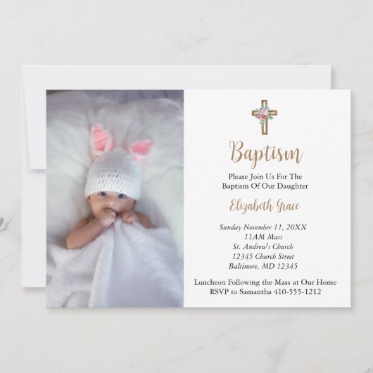 フォトバプテスマ《キリスト教》洗礼式や命名式ベビーガール男の赤ちゃん 招待状 (正面)