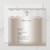 フォトバプテスムホワイトベージュクロスベビーガールボーイ 招待状 (裏面)