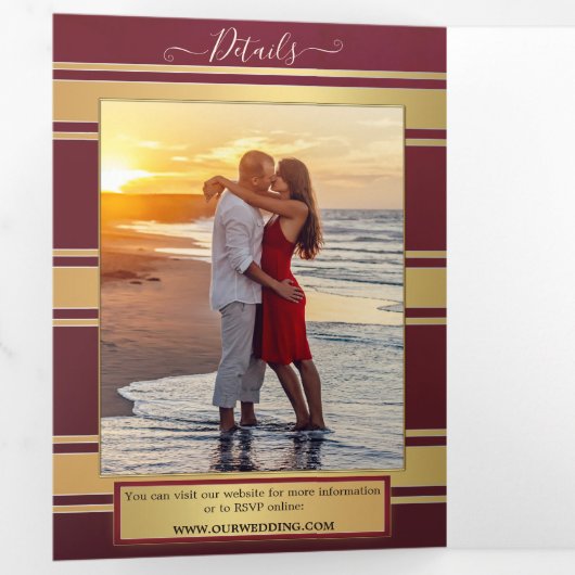 フォトバラアーバービーチ結婚式オールインワン 三つ折り招待状 (内部最初)