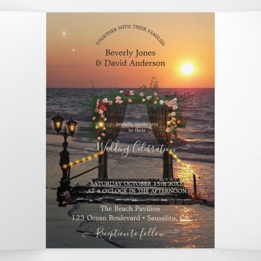 フォトバラアーバービーチ結婚式オールインワン 三つ折り招待状 (内部中)