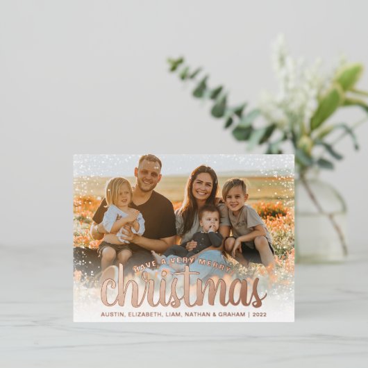 フォトバラゴールドフォイルホリデーカード 箔シーズンポストカード (立ち正面)