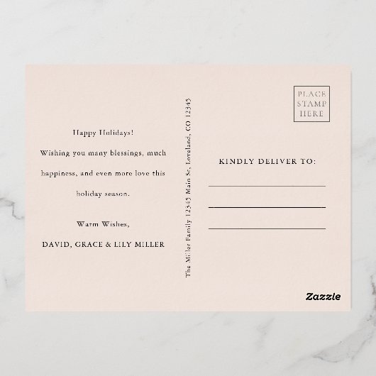 フォトバラゴールドフォイルホリデーカード 箔シーズンポストカード (裏面)