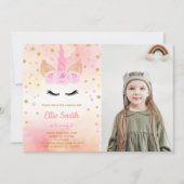 フォトバラピンクユニコーン誕生日招待状 招待状 (正面)