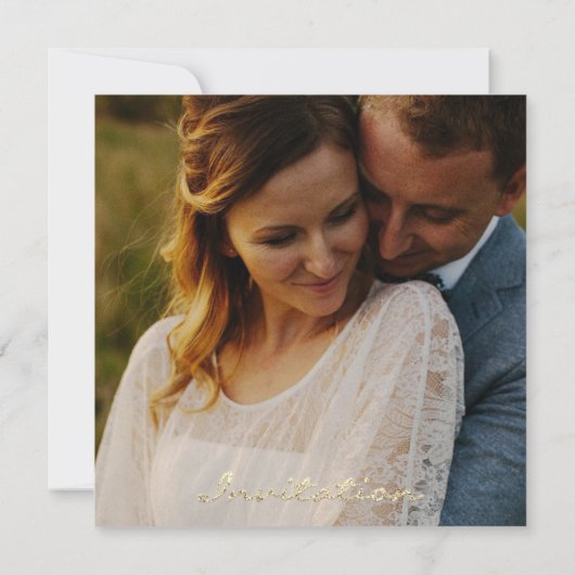 フォトバラ婚約結婚の金ゴールドフェイクオレンジ 招待状 (裏面)