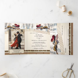 フォトバラ結婚ミュージックのオールインワン 三つ折り招待状