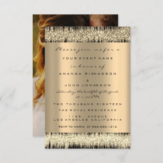 フォトバラ結婚婚約のフェイク金ゴールドセピア 招待状 (正面/裏面)