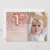 フォトバラ金ゴールドキッズガール1st誕生日パーティー 招待状 (正面)