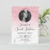 フォトバラ金ゴールドグリッターマーブルスウィート16パーティー 招待状 (スタンド正面)