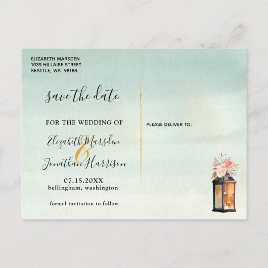 フォトバラ金ゴールドコーラルフローラグリーンウォーター色 案内ポストカード (裏面)