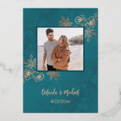 フォトバラ金ゴールドティール（緑がかった色）結婚フローラ 箔招待状 (裏面)