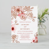 フォトバラ金ゴールドピンクさくらんぼ結婚の花 箔招待状 (立ち正面)