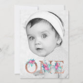 フォトバラ金ゴールドフローラレター1st誕生日赤面 招待状 (正面)