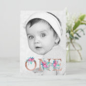 フォトバラ金ゴールドフローラレター1st誕生日赤面 招待状 (スタンド正面)