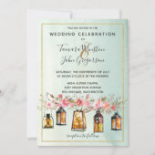 フォトバラ金ゴールドランタンウォーターカラーフローラ結婚ズ 招待状 (正面)