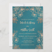 フォトバラ金ゴールド結婚ティール（緑がかった色） 招待状 (正面)
