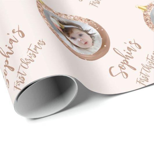 フォトバラ金ゴールド赤面ベビーの初めてのクリスマス ラッピングペーパー (ロールコーナー)