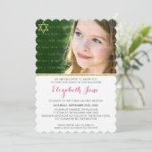 フォトバルミツワーシェブロンストライプ金ゴールドグリッターピンク 招待状 (スタンド正面)