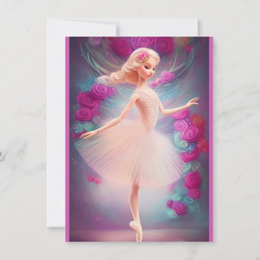 フォトバレリーナバラフローラバレエ誕生日 招待状 (裏面)