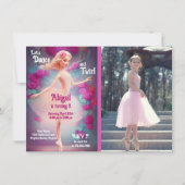 フォトバレリーナバラフローラバレエ誕生日 招待状 (正面)