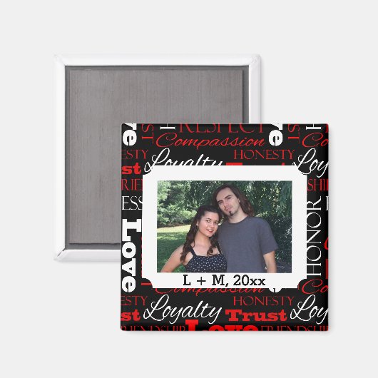 フォトバレンタインデーのワードコラージュパーソナライズされた マグネット (正面/裏面)