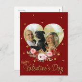 フォトバレンタインデーハート金ゴールドグリッターハート赤 シーズンポストカード (正面/裏面)