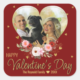 フォトバレンタインデーハート金ゴールドグリッターハート赤 スクエアシール