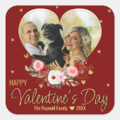 フォトバレンタインデーハート金ゴールドグリッターハート赤 スクエアシール (正面)