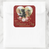 フォトバレンタインデーハート金ゴールドグリッターハート赤 スクエアシール (バッグ)