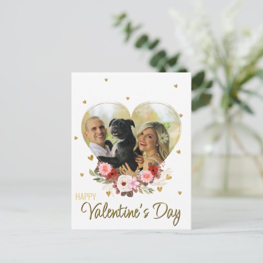 フォトバレンタインデーハート金ゴールドグリッターハート シーズンポストカード (スタンド正面)