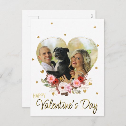 フォトバレンタインデーハート金ゴールドグリッターハート シーズンポストカード (正面/裏面)