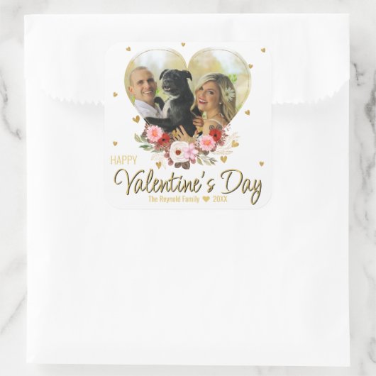 フォトバレンタインデーハート金ゴールドグリッターハート スクエアシール (バッグ)