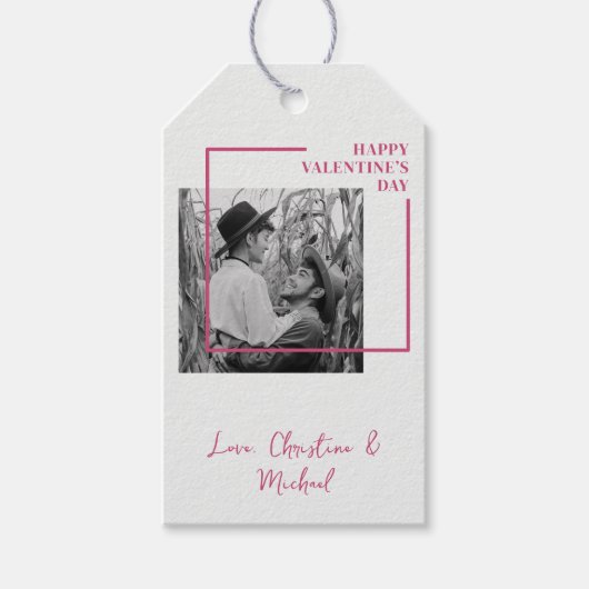 フォトバレンタインデーモダン赤とピンク ギフトタグ (正面)