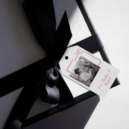 フォトバレンタインデーモダン赤とピンク ギフトタグ