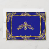 フォトバースデーエレガントタパーティー王室のブルー金ゴールドジェム 招待状 (裏面)