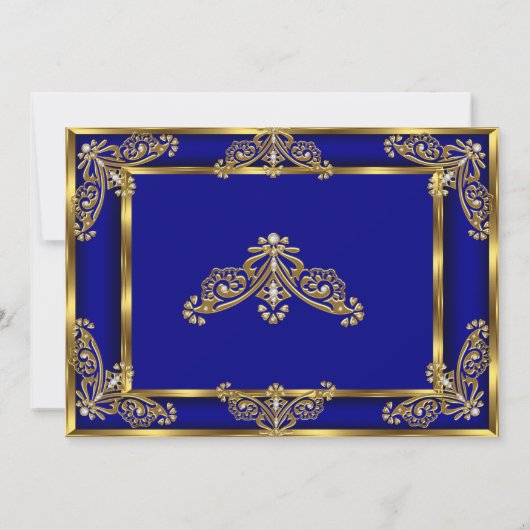 フォトバースデーエレガントタパーティー王室のブルー金ゴールドジェム 招待状 (裏面)
