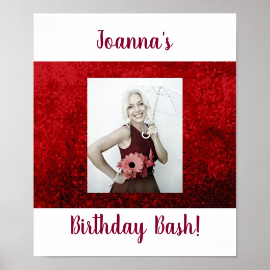 フォトバースデーカスタムパーティーお祝い赤 ポスター (正面)