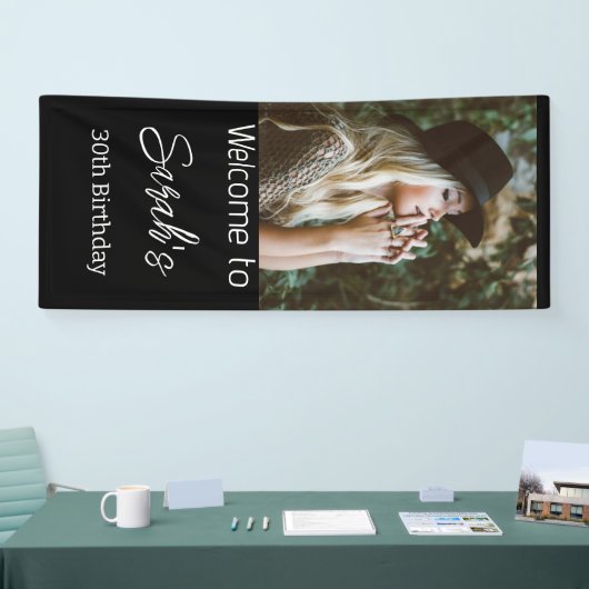 フォトバースデーパーソナライズされたタパーティースクリプトへようこそ 横断幕 (トレードショー)