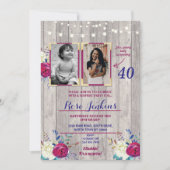 フォトバースデーパーティフローラパープルウッド2写真 招待状 (正面)
