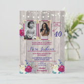 フォトバースデーパーティフローラパープルウッド2写真 招待状 (スタンド正面)