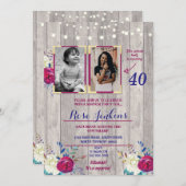 フォトバースデーパーティフローラパープルウッド2写真 招待状 (正面/裏面)