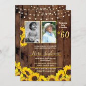 フォトバースデーパーティーひまわりウッド2写真 招待状 (正面/裏面)