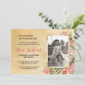 フォトバースデーパーティーコーラルフローラヴィンテージ招待状 招待状 (スタンド正面)