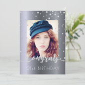 フォトバースデーパーティーシルバーグリッターダイヤモンドグラム 招待状 (スタンド正面)