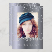 フォトバースデーパーティーシルバーグリッターダイヤモンドグラム 招待状 (正面/裏面)