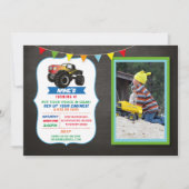 フォトバースデーパーティートラックカーモンスタースマッシュ 招待状 (正面)