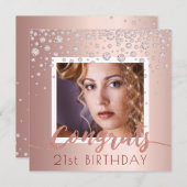 フォトバースデーパーティーバラ金ゴールドダイヤモンドのガラス 招待状 (正面/裏面)