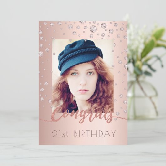 フォトバースデーパーティーバラ金ゴールドダイヤモンド 招待状 (スタンド正面)